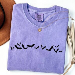NEW Comfort Colors Vintage Flying Bats Halloween Soft Cotton Tee Shirt for Women